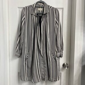 Tylho Striped Black and Cream Long Sleeve Shirt Mini Dress Large Silk